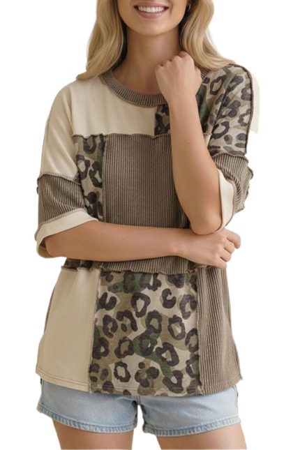 Camo Animal Print Color Block Top