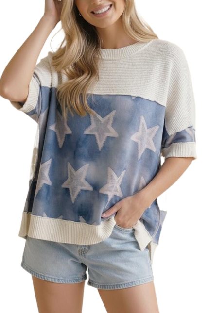 Drop Shoulder Oversized Watercolor Star Top