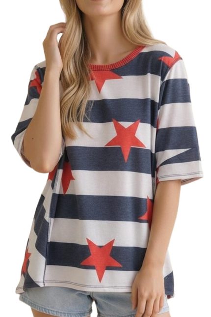 Short Sleeve Star And Stripe French Terry Top