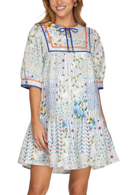 Half Sleeve Printed Mini Dress