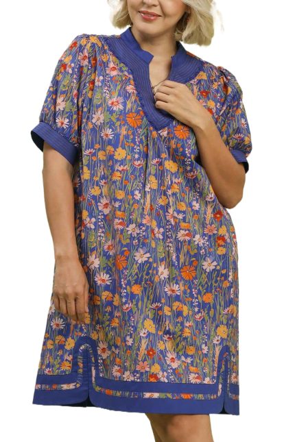 Plus Mix Floral Puff Sleeve Dress