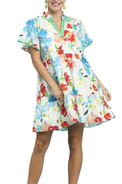 Watercolor Floral Print Dress