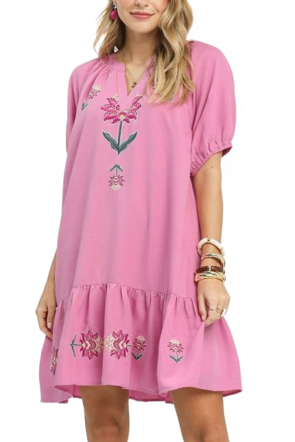 Embroidered Floral Babydoll Dress