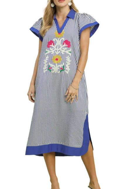 Embroidered Stripe Dress
