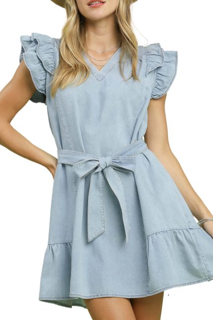 Chambray Ruffle Dress
