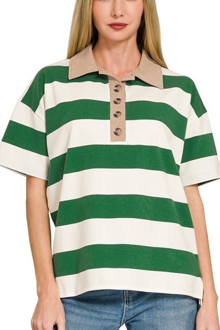 Striped Collared Polo Top