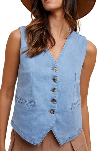 Stretch Denim Button-down Vest