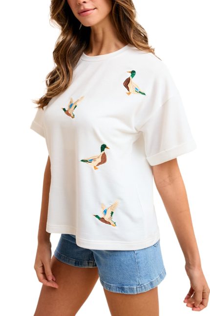 Mallard Duck Embroidered Short Sleeve T-shirt