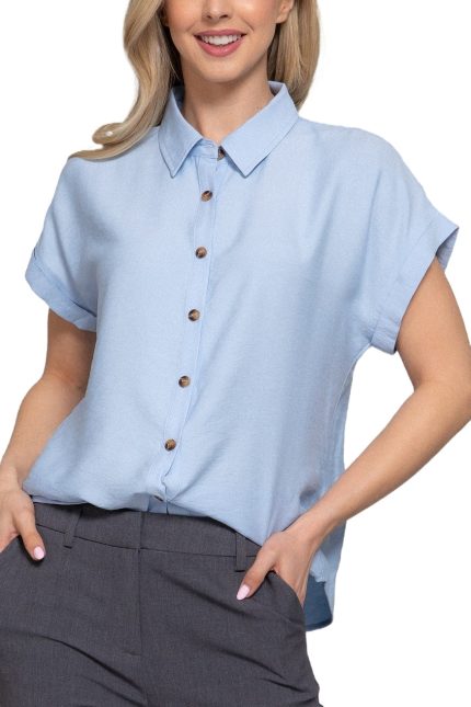 Dolman Short Sleeve Button Down Woven Shirt