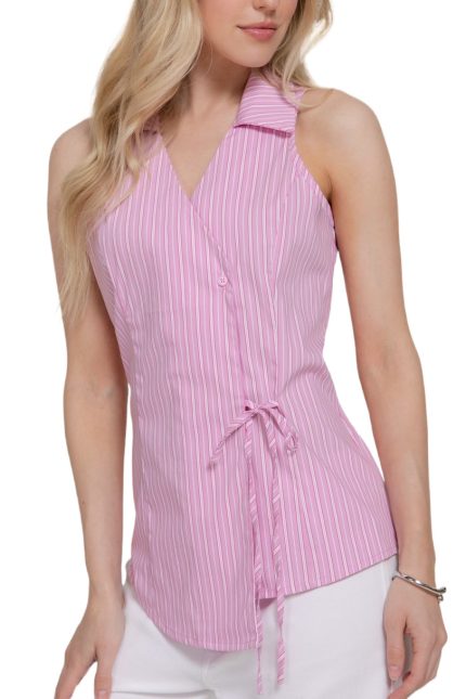 Sleeveless Collared Stripe Poplin Shirt