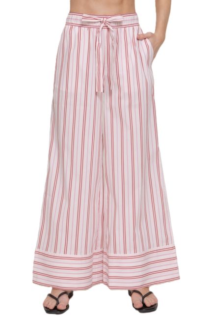 Multi Striped Poplin Straight Long Pants