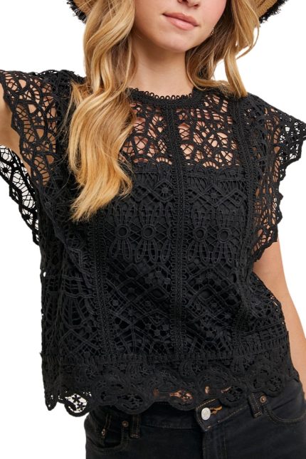 Lace Knitted Sleeveless Crochet Top With Lining