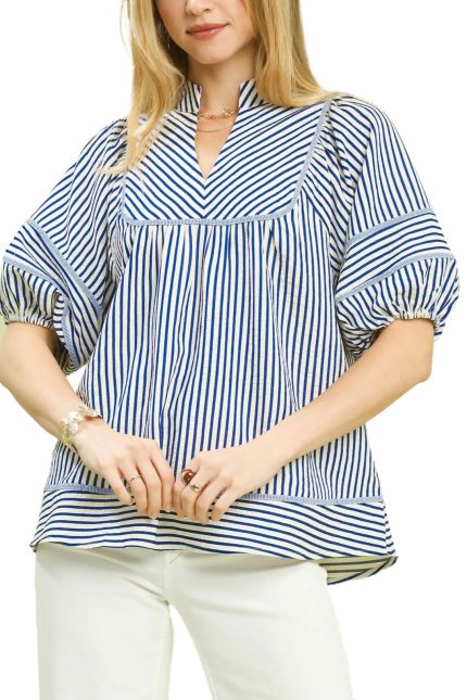 Striped Puff Sleeve Babydoll Top