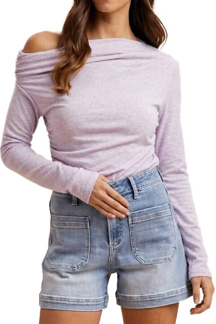 Melange Knit One Shoulder Ruched Top