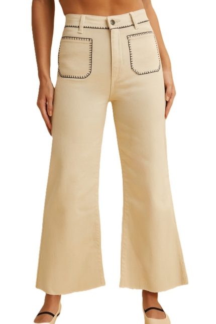 Blanket Stitch Detail Flare Cropped Leg Pants
