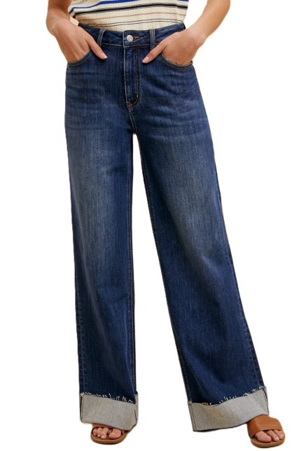 90s Stretch Cuffed Hem High Rise Straight Jeans