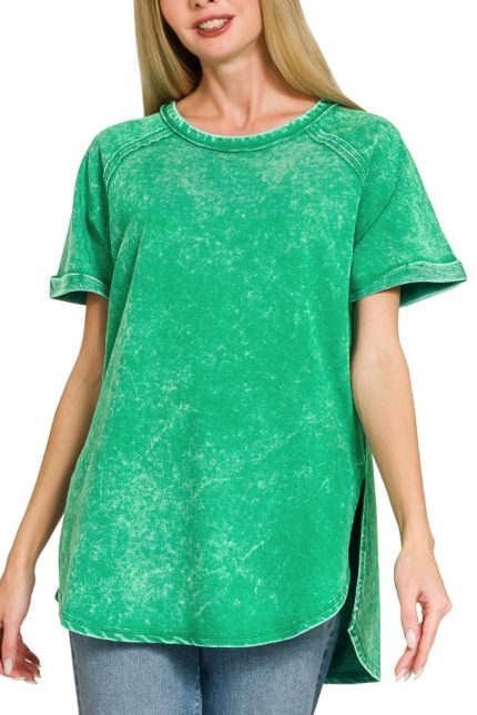 F/terry Acid Wash Short Cuff Sleeve Pullover