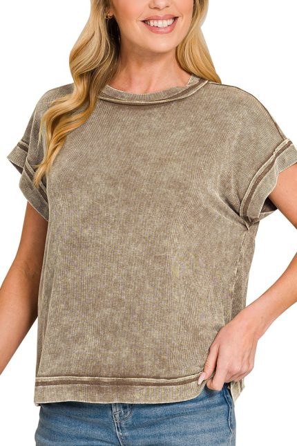 Ribbed Acid Washed Rayon Top