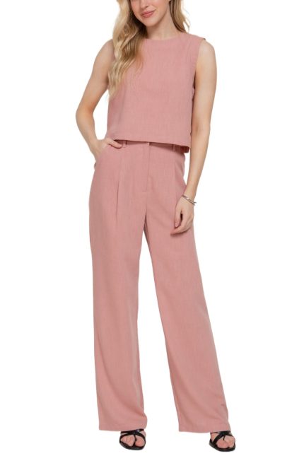 Linen Effect Sleeveless Top Pants Set