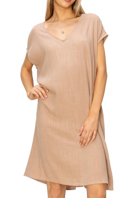 V-neck Oversized Linen Midi Dress