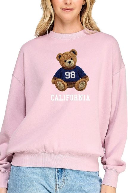 Fleece Relaxed Fit Sweatshirt With Bear Chenille Patch
