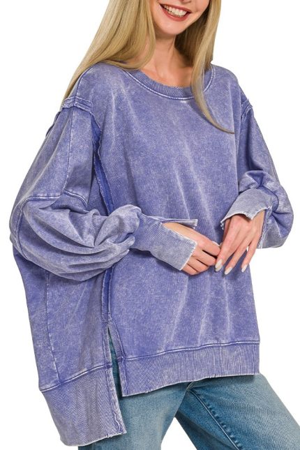 Acid Wash F/terry Exposed-seam Sweatshirt