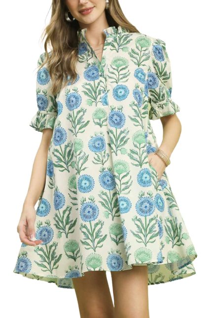 Floral Puff Sleeve Babydoll Dress