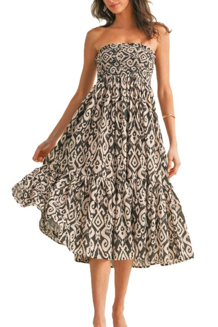 Geo Print Convertible Tiered Maxi Skirt