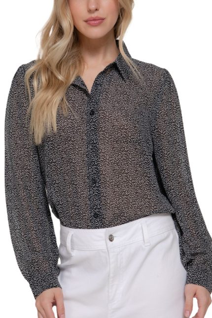 Long Puff Slv Print Chiffon Shirt