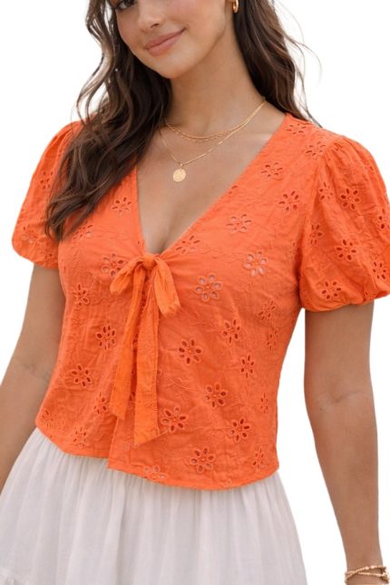 Eyelet Tie-front Blouse