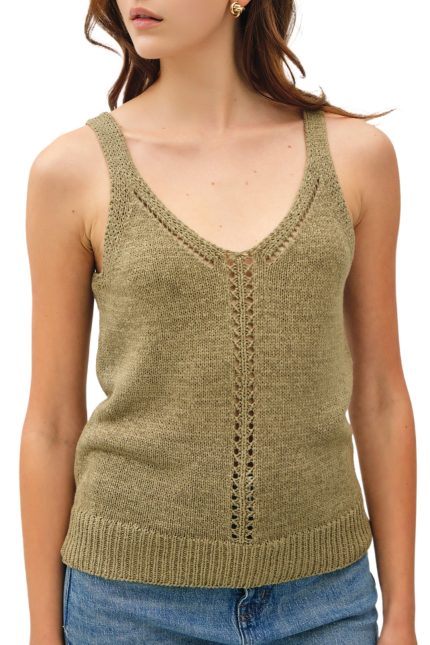 V-neck Pointelle Pointed Sweater Tank