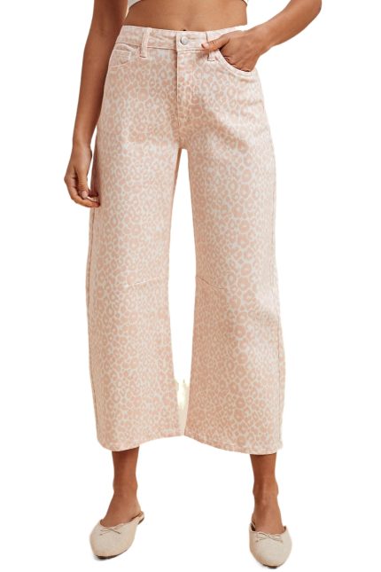 Leopard Printed Barrel Leg Crop Denim Jean