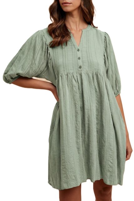 Sheer Stripe Textured Babydoll Mini Dress