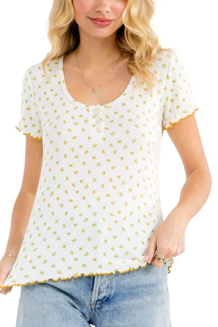 Ditsy Floral Lettuce Edge Henley Top
