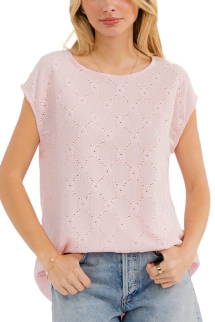 Diamond Eyelet Lace Cap Sleeve Top