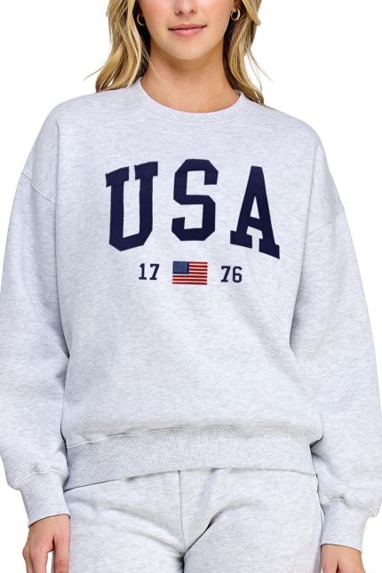 Fleece Relaxed Fit Sweatshirt With Usa Patch And Embroidery