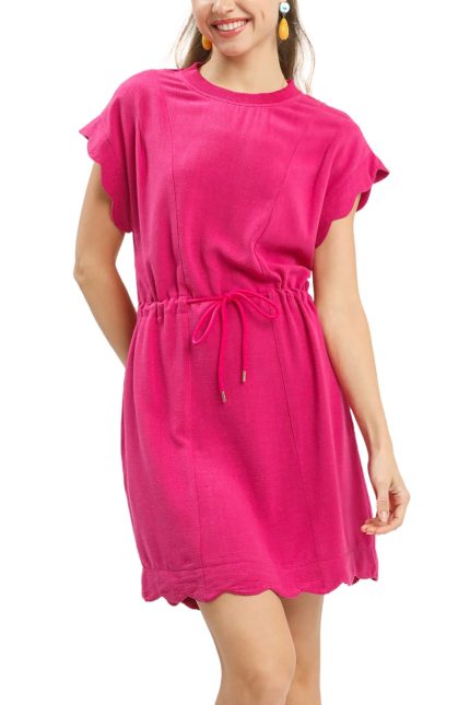 Linen Blend Scallop Hem Mini Dress