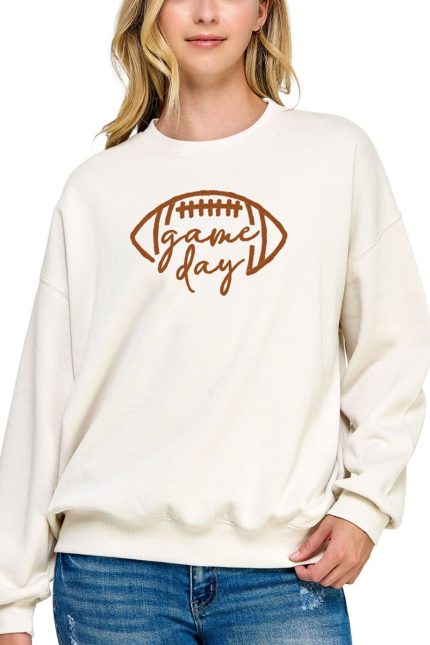 Fleece Relaxed Fit Sweatshirt With Game Day Embroidery