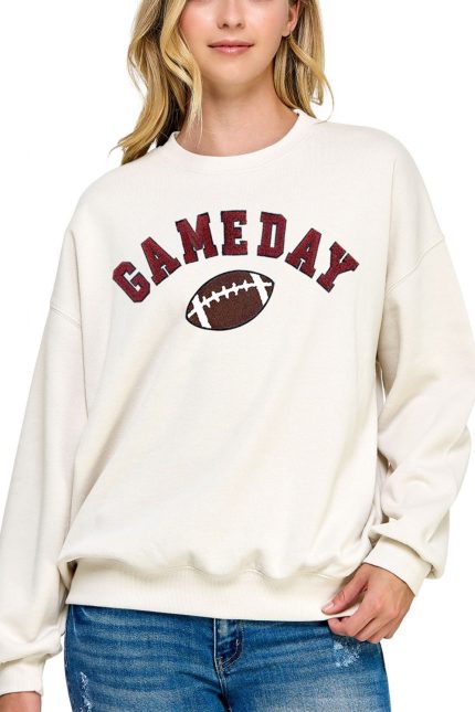 Fleece Relaxed Fit Sweatshirt With Game Day Chenille Patch