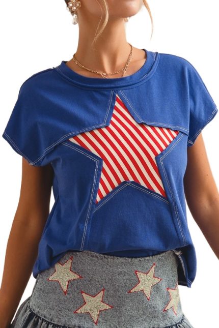 Stripe Star Fourth Of July Knit Top With Stitching