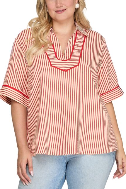 Plus Striped Woven Top
