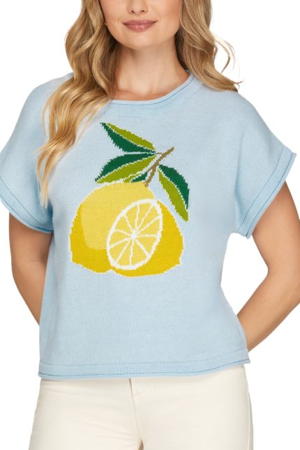 Lemon Print Knit Sweater Top