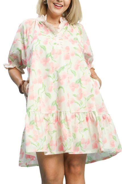 Plus Floral Ruffle Hem Dress