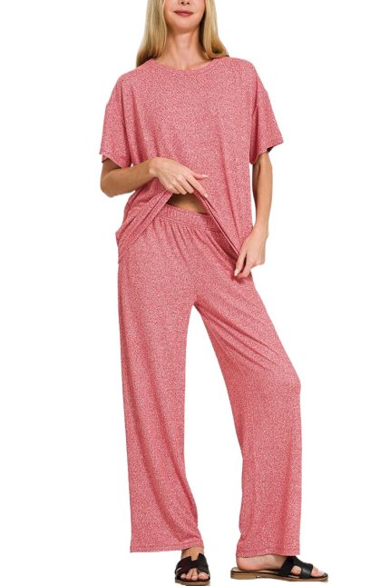 Soft Melange Short Sleeve Tee And Long Pants Set
