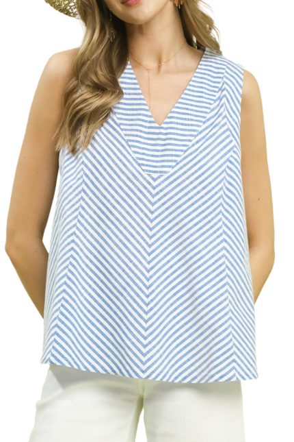 Mixed Stripe Sleeveless V-neck Top