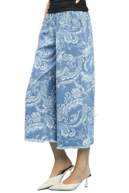 Stone Wash Wide Leg Crop Pants