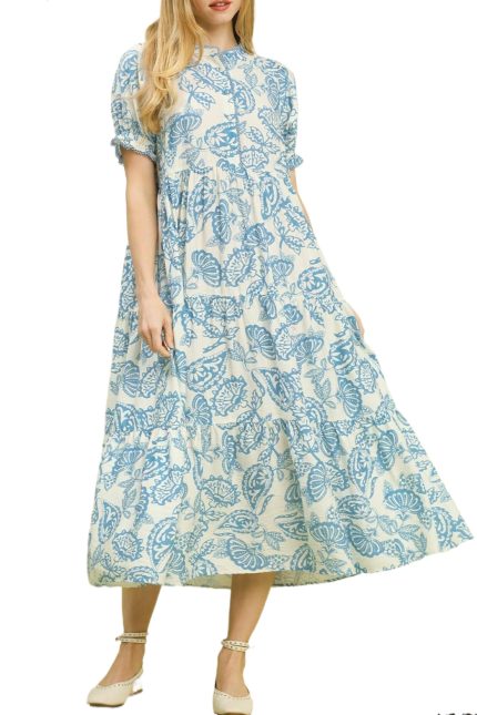 Paisley Print Tiered Midi Dress