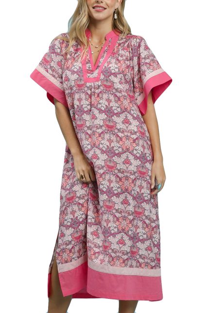Mix Floral Kaftan Midi Dress