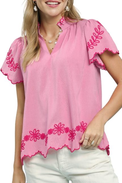 Embroidered Scallop Top