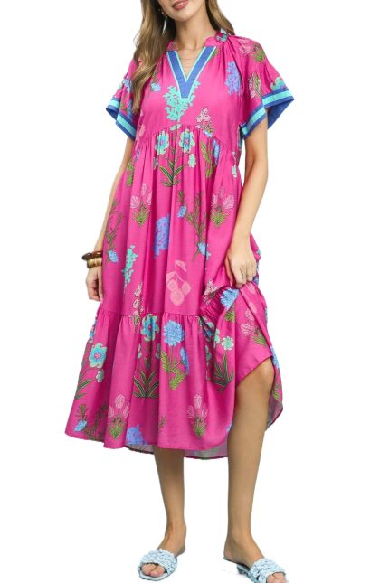 Floral Mixed Print Midi Dress